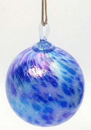 Vintage Hand Blown Art Glass Blue & White Iridescent Swirl Christmas Ornament