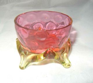 Antique Cranberry & Vaseline Art Glass Open Salt Cellar Dip Stevens Williams