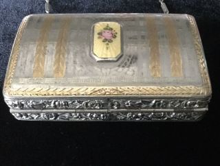Vintage Etched Gold On Silver Striped Dance Purse W/ Guilloche Rose On Gold Enam 2