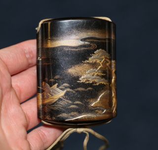 Antique Japanese Carved Gold Lacquer Inro For Use Netsuke,  Meiji,  19th Century.