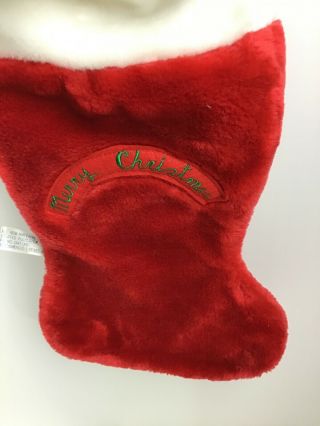Plush Vintage Mouse Holding Stocking Open /Santa Hat Merry Chritmas Stocking 3