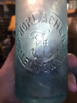 F Horlacher Allentown Pennsylvania Vintage Blob Top Bottle