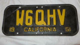 Vintage California 1951 License Plate W6qhv But