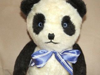 Antique Vintage English Panda Possibly Chad Valley,  1950s Musical Jointed Bear