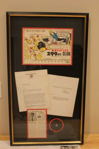 Very Rare 1947 Framed General Mills & Abc 299 Bowling Award W/ Ring