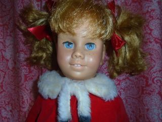 Vintage Chatty Cathy Doll Mattel Pigtails Blond,  Red Velvet Coat,  Shoes