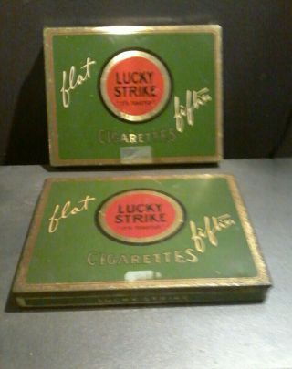 2 Vintage Lucky Strike Cigarette Tin Flat Fifties It’s Toasted - Tobacco Box