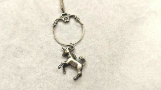 Vintage Sterling Silver Unicorn Pendant Charm On 18 " Sterling Chain