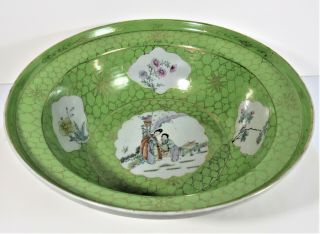 Large Antique Chinese Hand Painted Porcelain Enamel Gilt Pattern Wash Basin Bowl