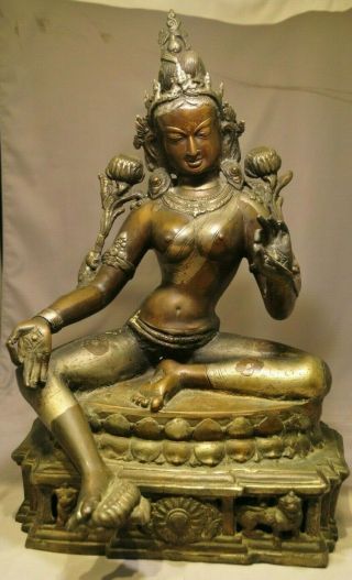 Huge Antique Chinese Tibetan Nepalese Silvered Bronze Buddha Statue