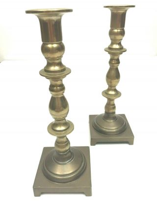 Vintage Brass Candlesticks Pair Made In England Pedestal Base 9 3/4 " Not Jointed