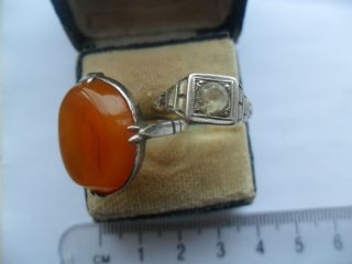 Vintage Antique Silver Jewellery Gold And Silver Paste Ring,  Amber Ring Old Box