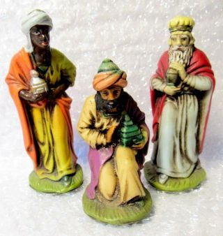 Vintage Nativity Manger 3 Wise Men Plastic Old