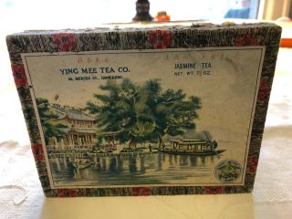 Vintage Ying Mee Tea Co Colorful Art Graphics Chinese Tea Box W/ Tea Tin Liner