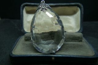 Fine Antique Edwardian/art Deco Huge Rock Crystal,  Marcasite & Silver Pendant Af
