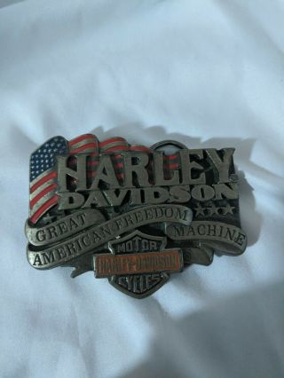 Vintage 1992 Harley Davidson Pewter Belt Buckle " Great American Freedom Machine "