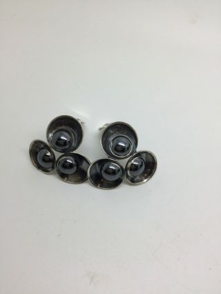 Vintage N.  E.  From Denmark Sterling Silver Hematite Clip Earrings
