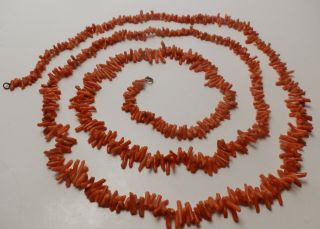 Antique Branch Coral Necklace Long Continuous Strand 55 " Natural Salmon Color
