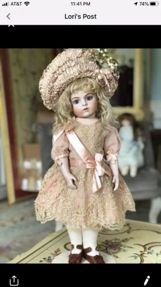 Gorgeous Silk And Antique Lace Dress Hat French Bebe Doll Jumeau Bru