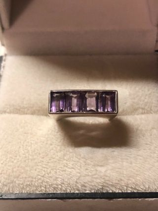 Vintage 4 Emerald Cut Amethyst Sterling Silver Ring Size 6.  5