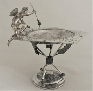 Victorian Derby Silver Co Quadruple Plate Figural Wing Angel Nude Card Receiver