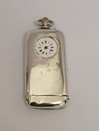 Rare Victorian Antique Solid Silver Vesta Case,  Sovereign Holder &time Piece B 
