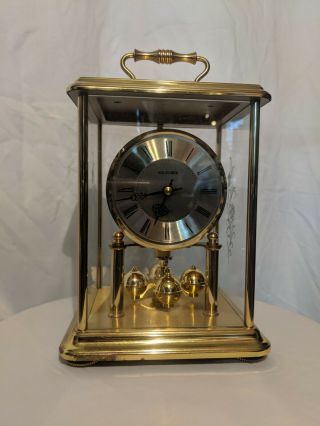 Vintage Bucherer Quartz (size) Brass Glass Desk Clock (made In Germany)