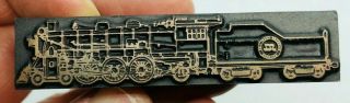Vintage Railroad Train Metal Printing Block Stamp W/ Locomotive Design D