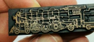 Vintage Railroad Train Metal Printing Block Stamp w/ Locomotive Design D 2