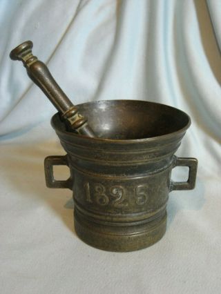 Vintage Brass Mortar And Pestle (embossed 1825) Grind Tool Metal
