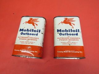 Vintage Mobiloil Marine Outboard Motor Oil Full Cans