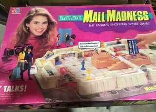 Vintage 1989 Electronic Mall Madness Board Game Milton Bradley - 90 Complete