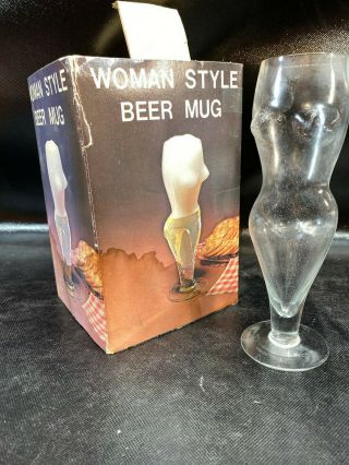 Set Of 4 Vintage Nude Woman Style Glass Beer Mug Novelty Item Gag Gift