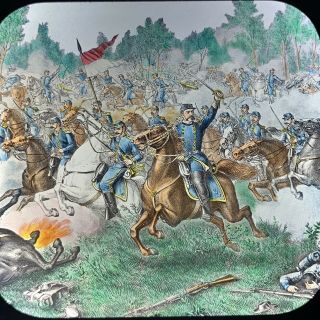 Vtg Magic Lantern Glass Slide Battle Of Cedar Creek Civil War Color