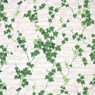 1950s Kitchen Botanical Vintage Wallpaper Bright Green Ivy Climbing White Stone