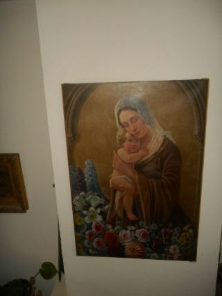 Large Old Oil Painting,  Religious { Madonna With Baby,  Signed F.  C.  G.  Breyne 1943}