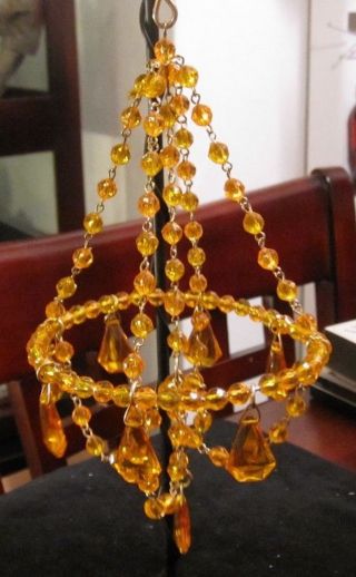 Rare Vintage Plastic Beaded Chandelier Christmas Ornament Amber Color