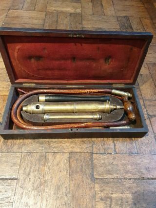 Antique Medical Stomach Pump By Arnold And Son,  Rosewood Pistol Box 48 X 20 X7