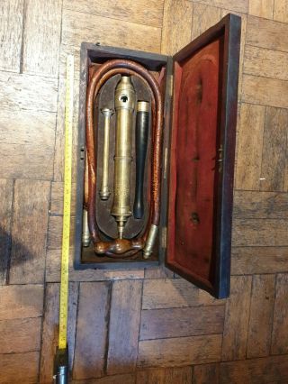 Antique Medical Stomach Pump by Arnold and son,  Rosewood pistol box 48 x 20 x7 2