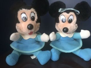 2 Vintage Mickeys Christmas Carol Minnie Mouse Blue Dress Plush Stuffed Animal