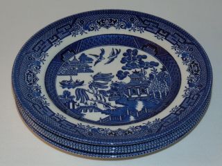 4 Vintage English Pottery Blue Willow 8 " Cake Plates Churchhill Staffordshire