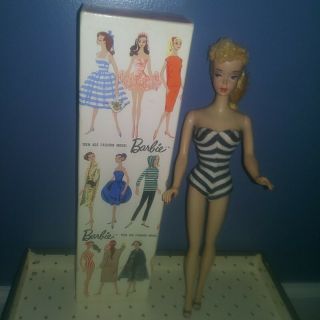 Vintage Blonde Ponytail Barbie Doll 3 W/ Gay Parisienne T.  M.  Box Lid,  Ss,  Shoes