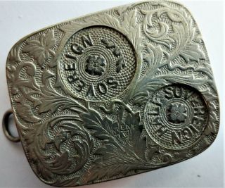 Antique Jwb Coin Holder Silver Plated Brass Sovereign 1/2 6d 3d 1/ Signed Vtg Gb