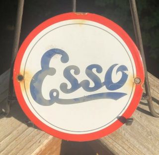 Esso Oil Company Gasoline Vintage Porcelain Sign Pump Plate Lubester Gas