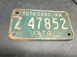 License Plate Tag Vintage South Carolina 1974 Z 47852 Motorcycle Rustic Usa