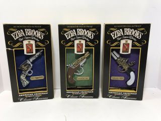 3 Vintage Ezra Brooks Whiskey Bottle Classic Firmarms Derringer Colt & Flintlock