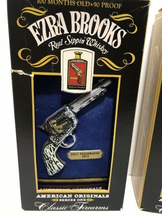 3 Vintage Ezra Brooks Whiskey Bottle Classic Firmarms Derringer Colt & Flintlock 2