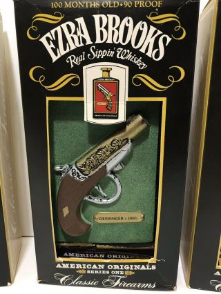 3 Vintage Ezra Brooks Whiskey Bottle Classic Firmarms Derringer Colt & Flintlock 3