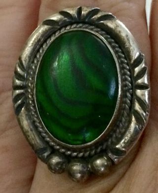 Vintage Nakai Sterling Silver Ring With Green Stone,  Size 8 And 1/2