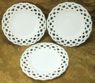 3 Vintage Westmoreland White Milk Glass Reticulated Lattice/lace Edge 8.  5 " Plate
